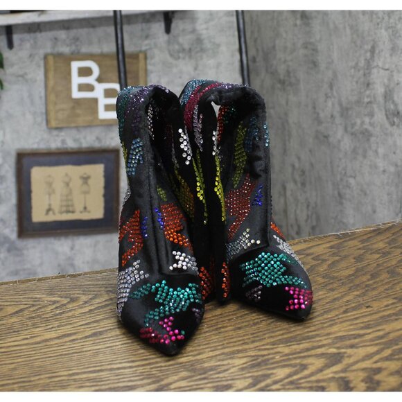 Betsey Johnson Womens Rhinestone Naomy Boot NAOM01S5 Black Multi 6M - Picture 4 of 13
